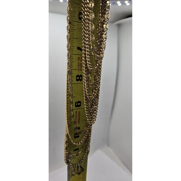 Vintage Signed Monet Gold Tone 11 Strand Cascading Layered Chain Necklace 18”-22 - Picture 4 of 6